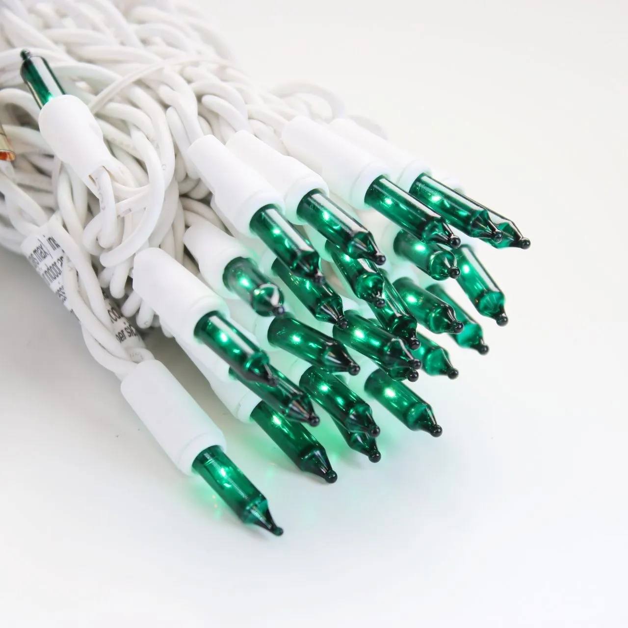 100-bulb Green Mini Lights, 2.5" Spacing, White Wire