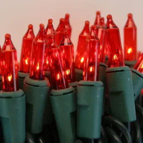 100-bulb Red Mini Lights, 2.5" Spacing, Green Wire