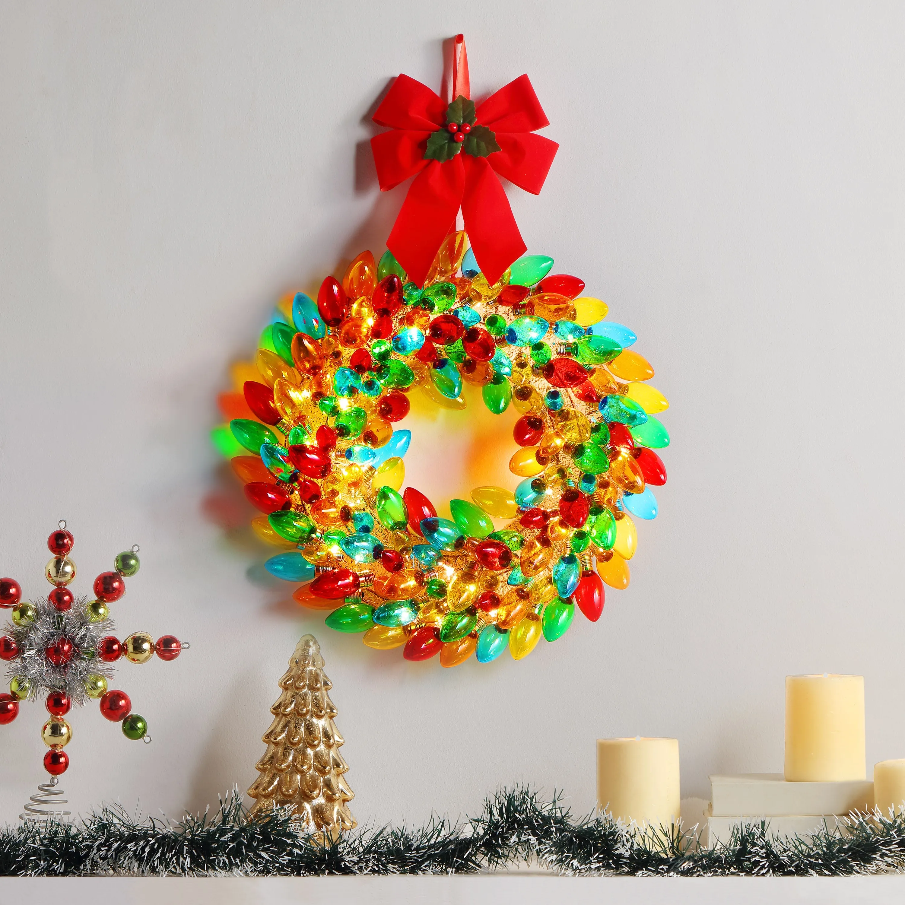 17 in. Retro C9 Bulb Wreath - Multi-Color