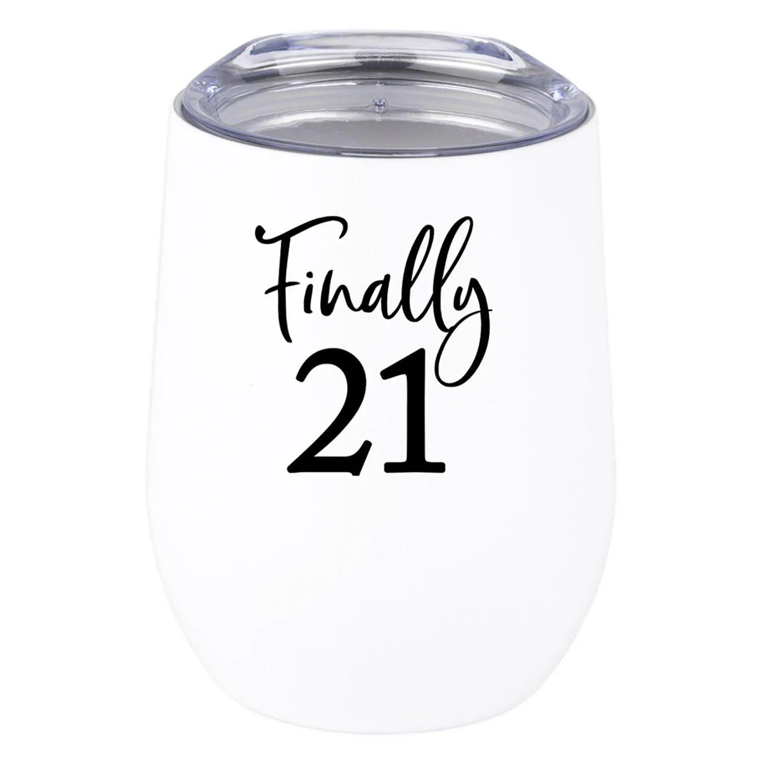 21st Birthday Wine Tumbler with Lid 12oz Stemless Stainless Steel Insulated