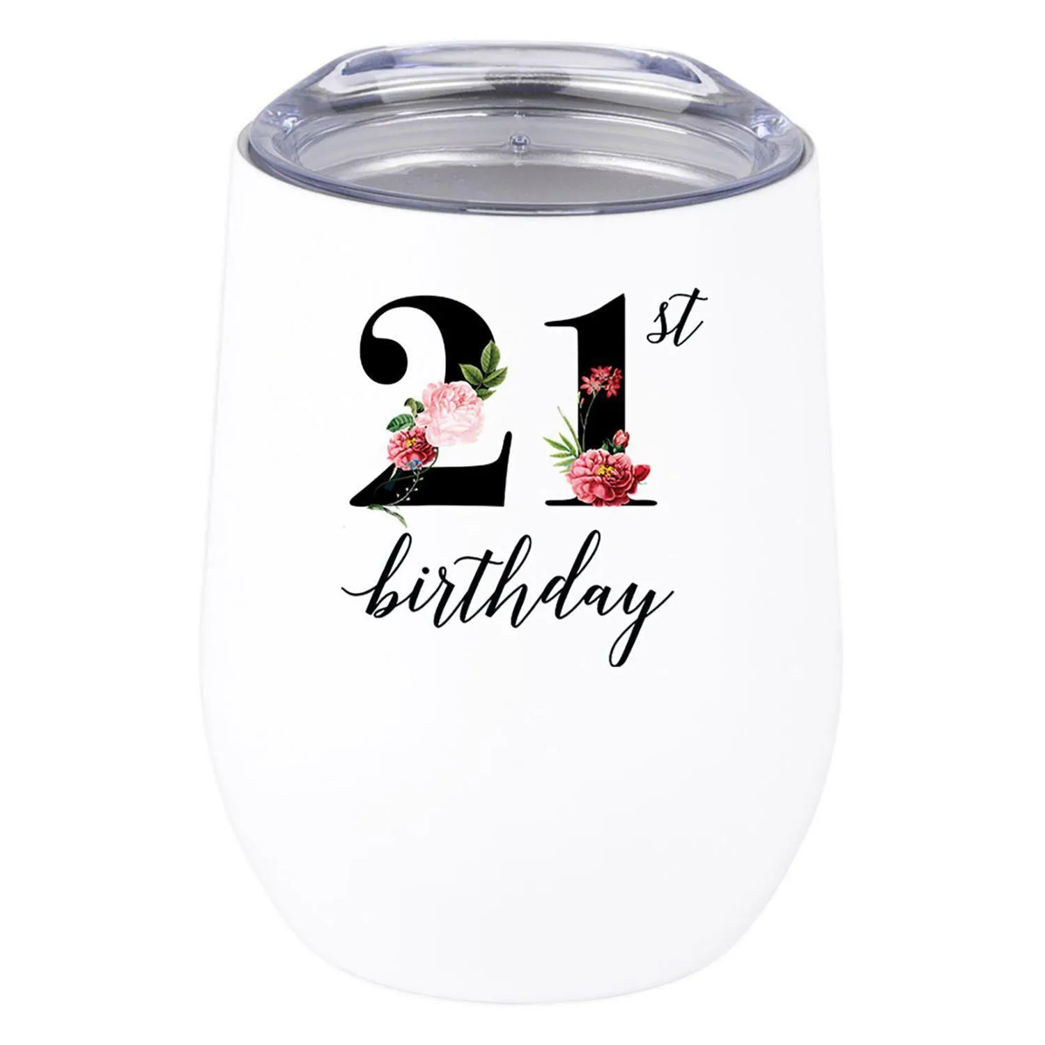 21st Birthday Wine Tumbler with Lid 12oz Stemless Stainless Steel Insulated