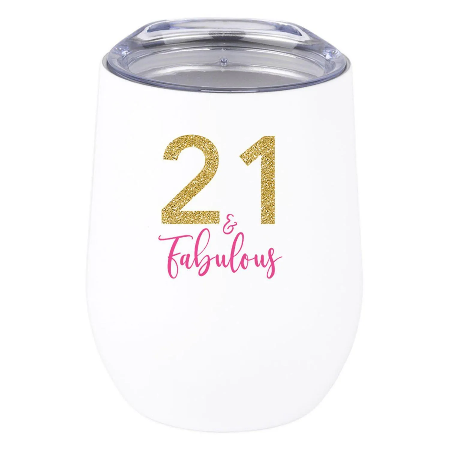 21st Birthday Wine Tumbler with Lid 12oz Stemless Stainless Steel Insulated