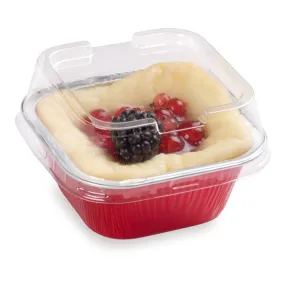 3 oz Square Red Aluminum Quadro Baking Cup - with Plastic Dome Lid - 3" x 3" x 1 1/4" - 100 count box