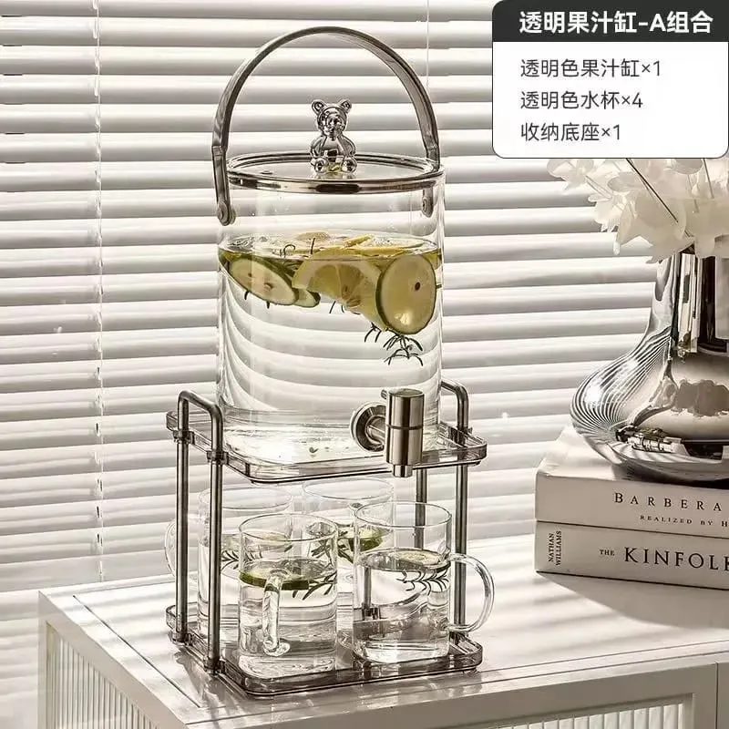 3.6L Luxury Glass Cold Water Juice Jug With Faucet Bucket Set