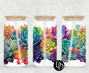 3D Neon Succulents UV DTF Cup Wrap