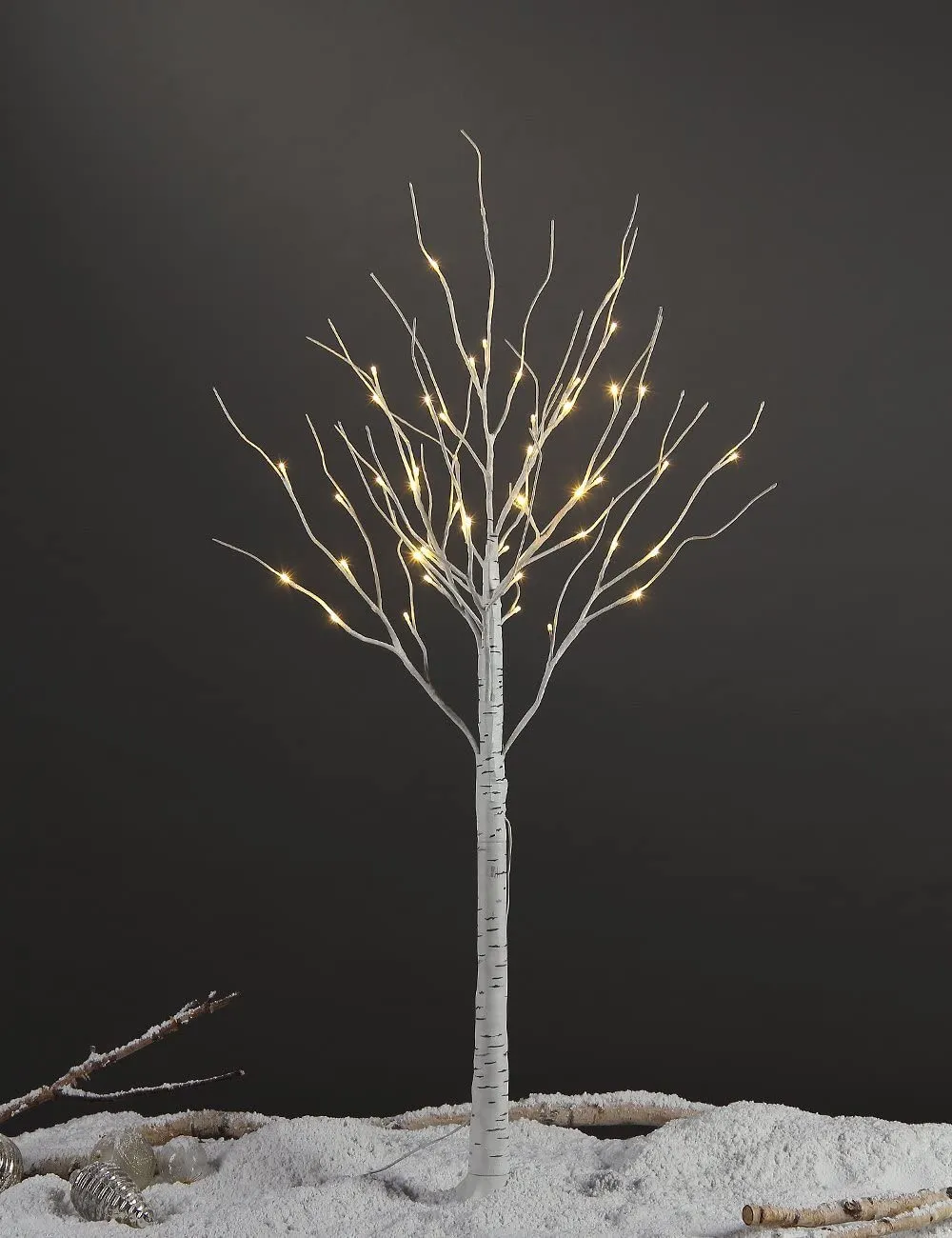 4' White Birch Branch Tree, Warm White LED Lights