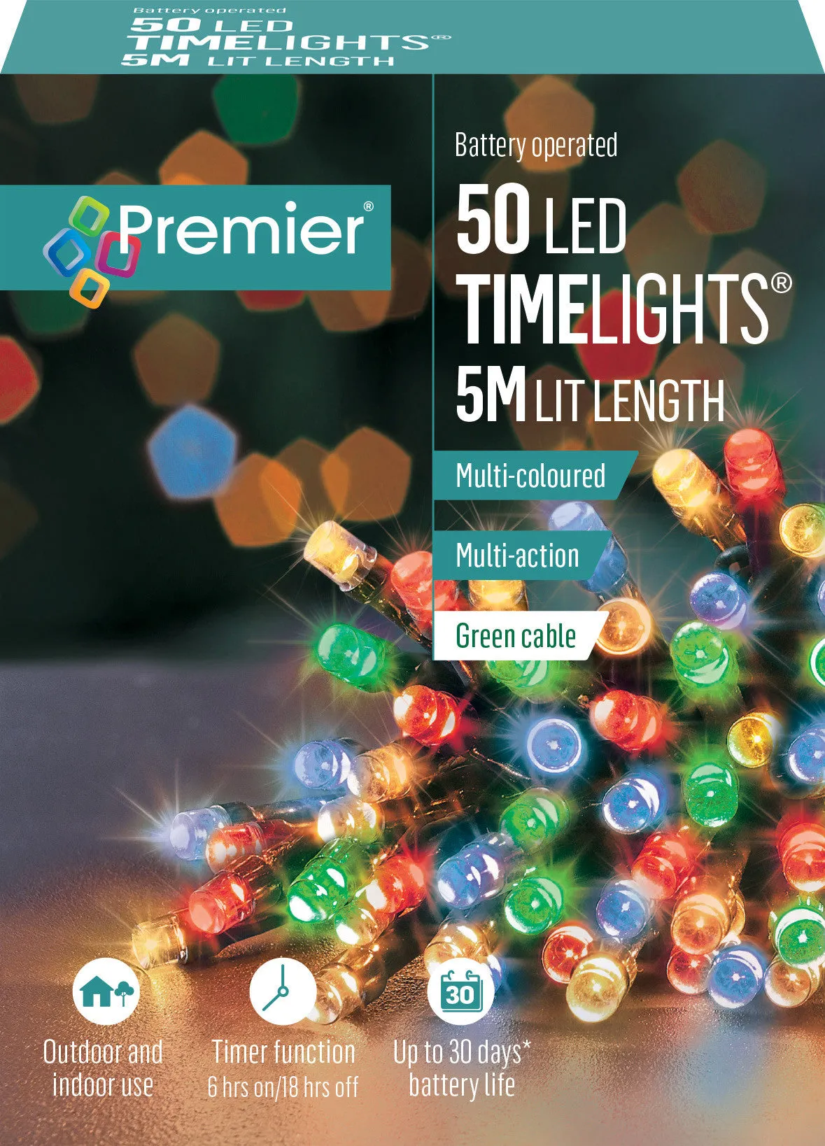 50 LED Timerlights 5m LIT Length - Multi Coloured