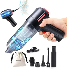 ADPTOYU 3-In-1 Portable Small Cordless Handheld Vacuum Cleaner Rechargeable with 9000PA Powerful Suction for Car/Office/Home, Extension Function to Inflate/Deflate for Swimming Ring/Vacuum Storage Bag