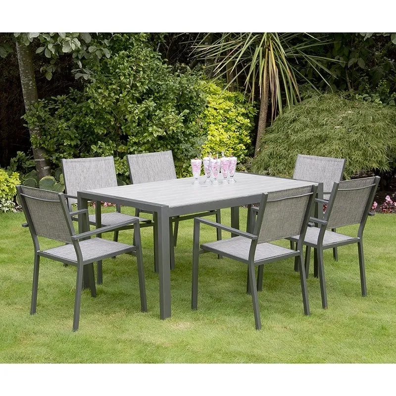 Adrano 160cm Aluminium Garden Table & 6 Chairs Set