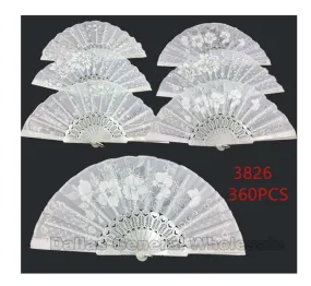 All White Laced Embroidery Hand Fans Wholesale