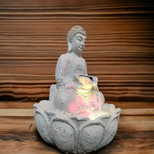 an Enterprise Buddha Fountain Lotus Buddha Water Fountain for Home | Office | Tabletop Water Fountain with Led Lights for Home Decor and Office Decoration Or Gifting (White)