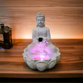 an Enterprise Buddha Fountain Lotus Buddha Water Fountain for Home | Office | Tabletop Water Fountain with Led Lights for Home Decor and Office Decoration Or Gifting (White)