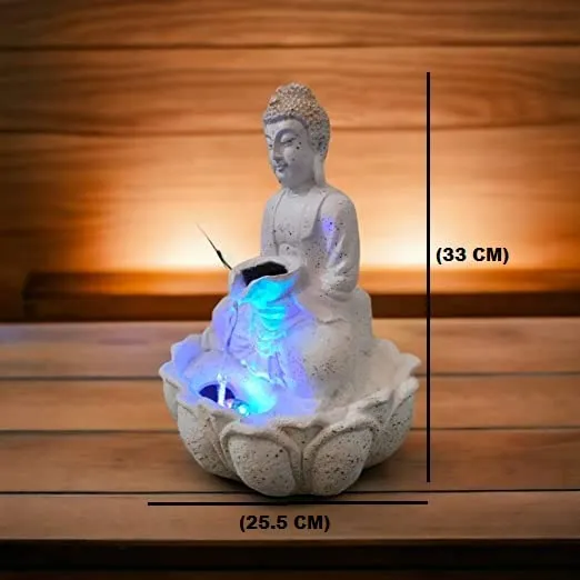 an Enterprise Buddha Fountain Lotus Buddha Water Fountain for Home | Office | Tabletop Water Fountain with Led Lights for Home Decor and Office Decoration Or Gifting (White)