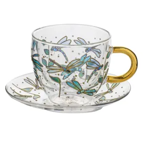 Ashdene Natures Keepers Dragonfly Double Walled Glass Cup & Saucer