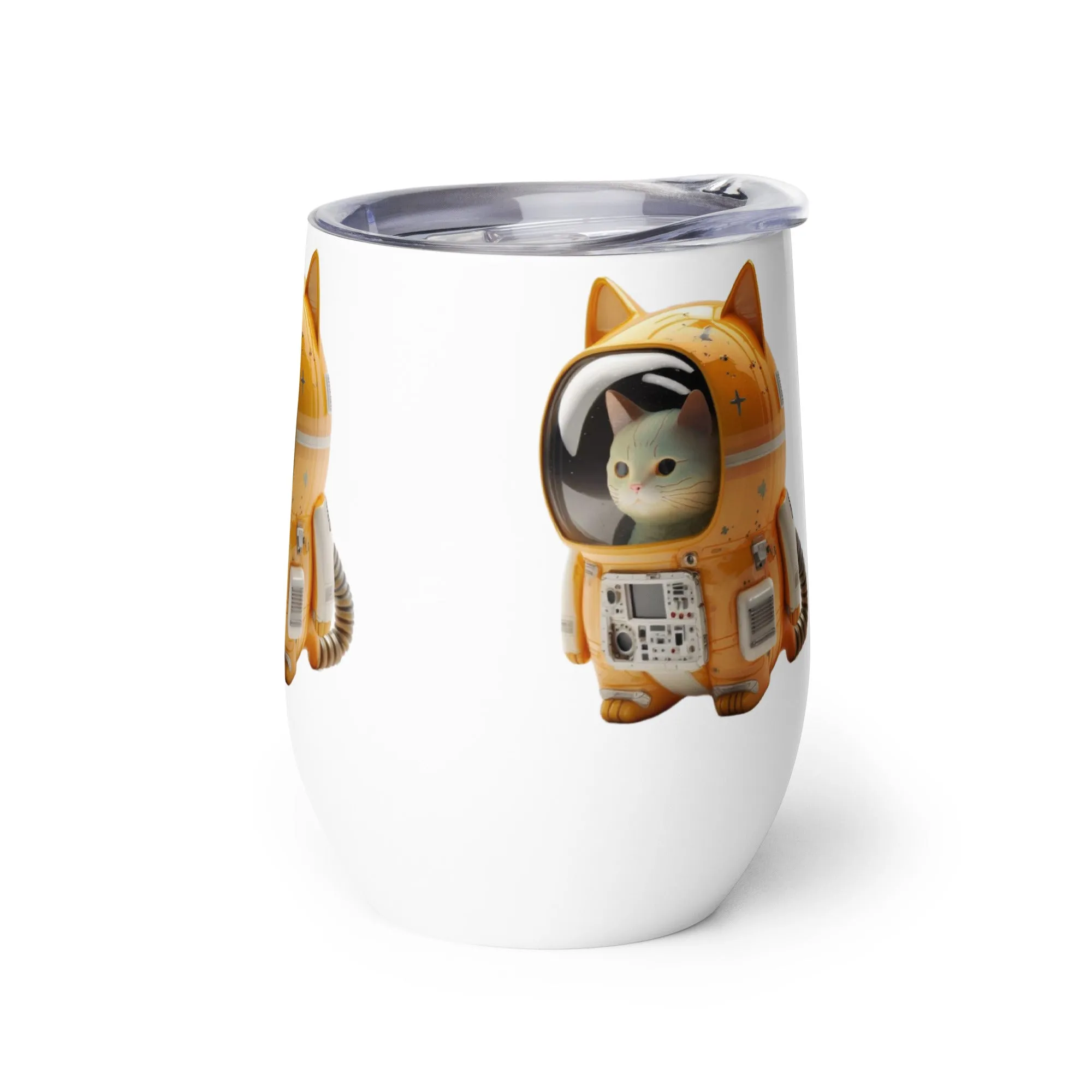 Astronaut Space Kitty Cat 12oz Stainless Steel Wine tumbler Cup