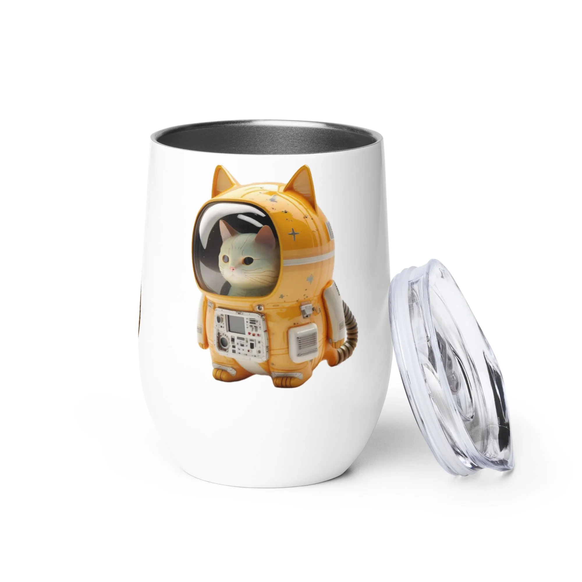 Astronaut Space Kitty Cat 12oz Stainless Steel Wine tumbler Cup