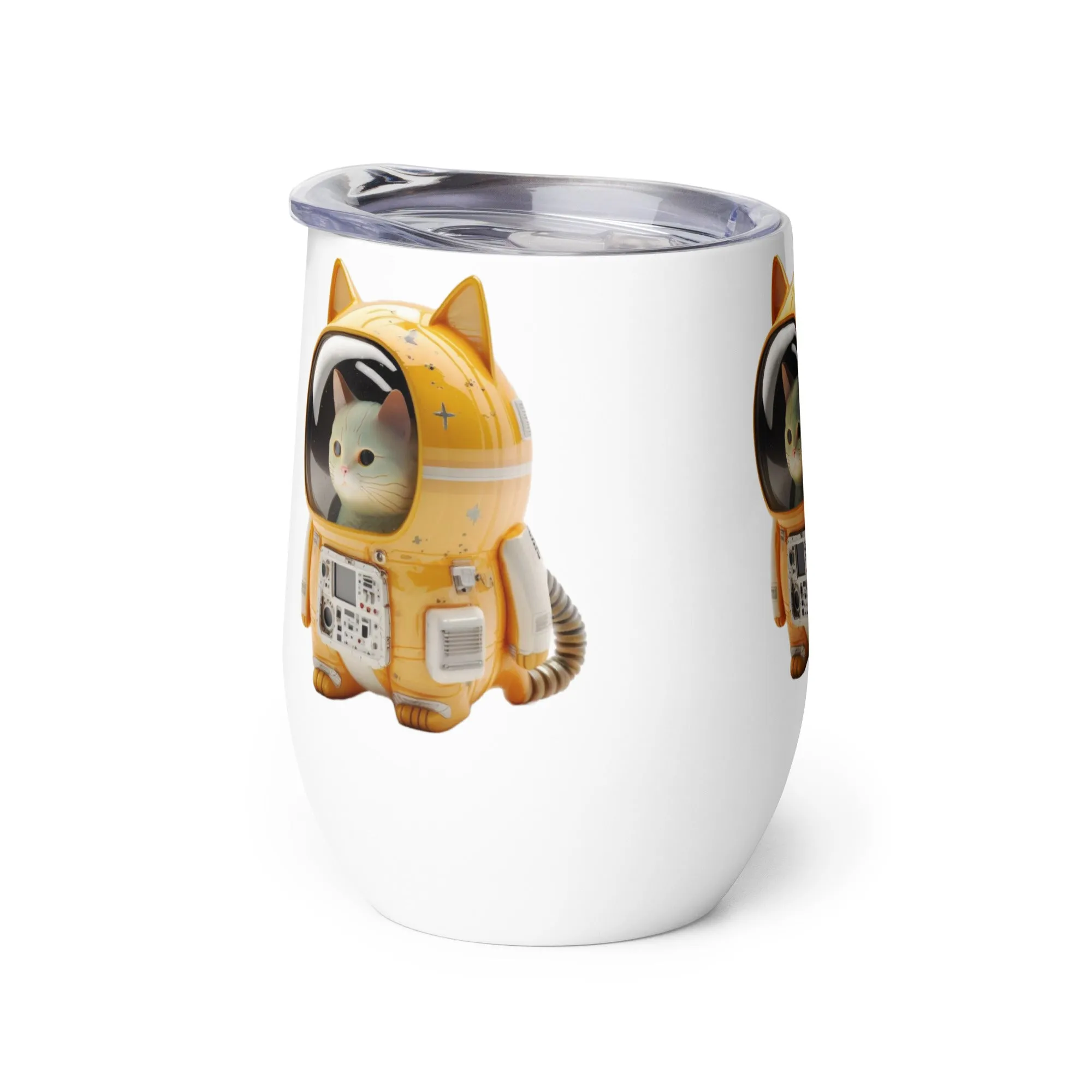 Astronaut Space Kitty Cat 12oz Stainless Steel Wine tumbler Cup