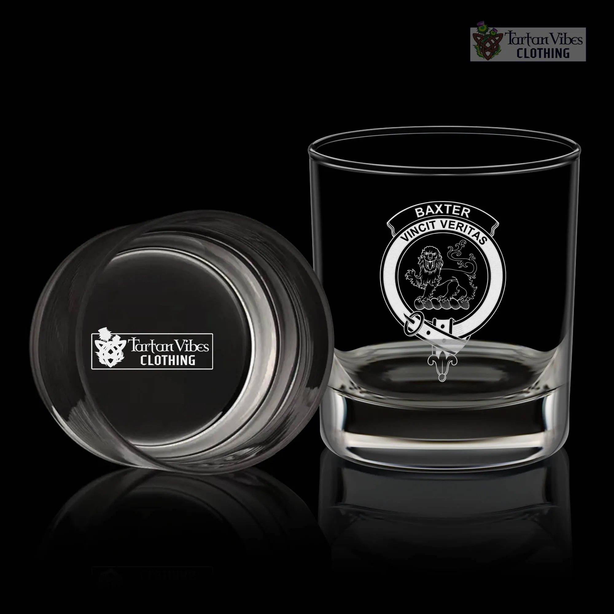 Baxter Family Crest Engraved Whiskey Glass