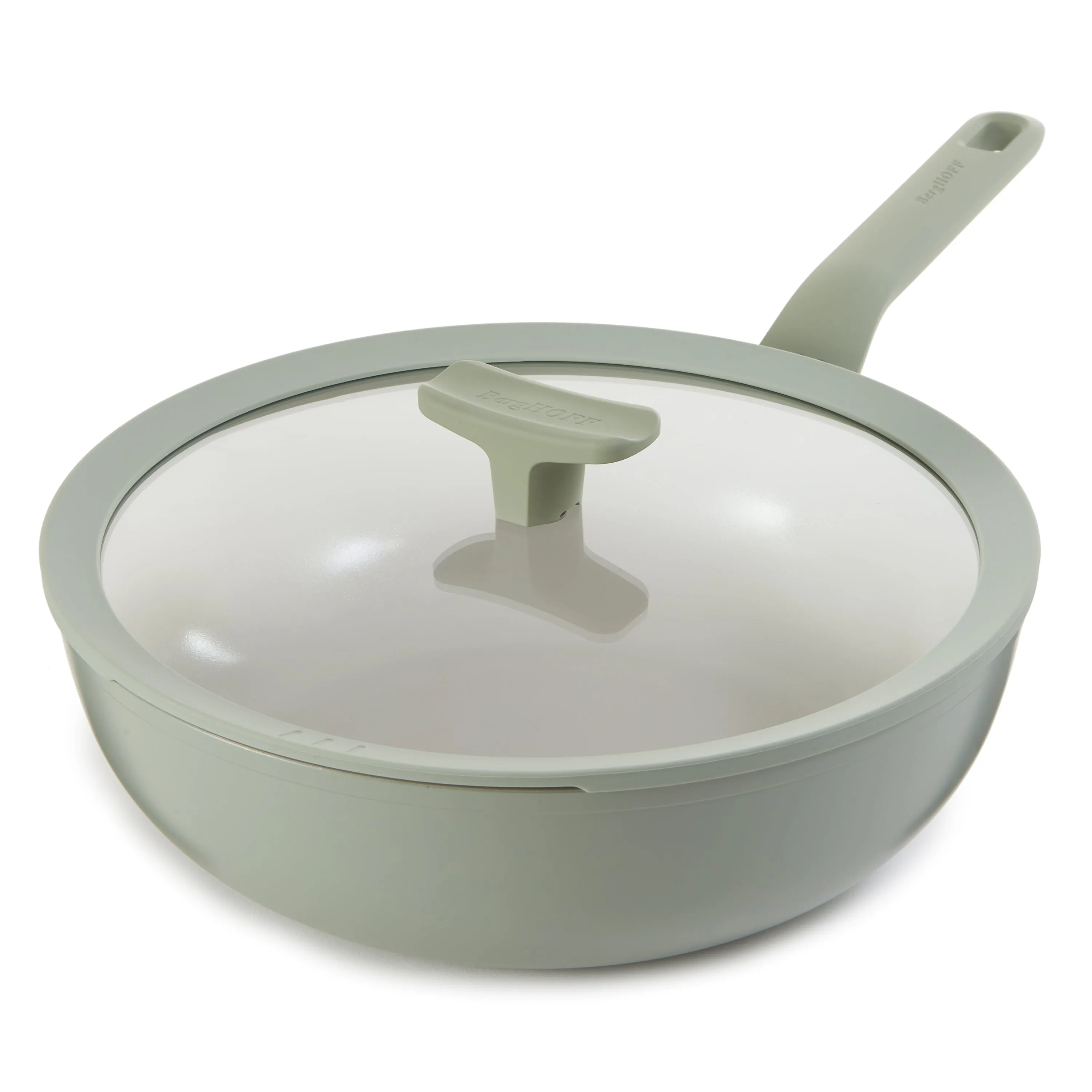 BergHOFF Balance Nonstick Ceramic Wok Pan 11", 4.4qt. With Glass Lid, Recycled Aluminum, Sage