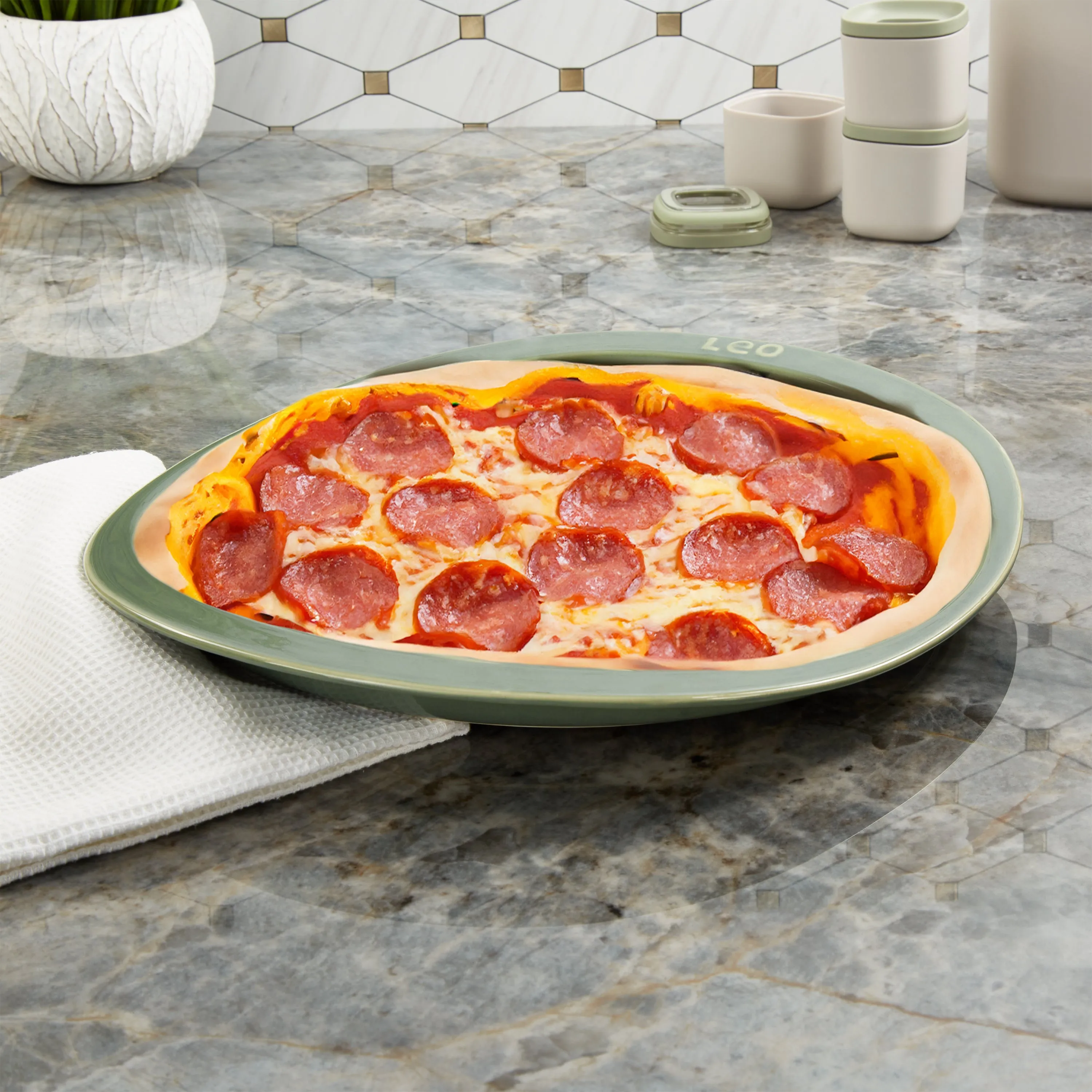 BergHOFF Balance Stone Ribbed Pizza Tray 15.75", Sage