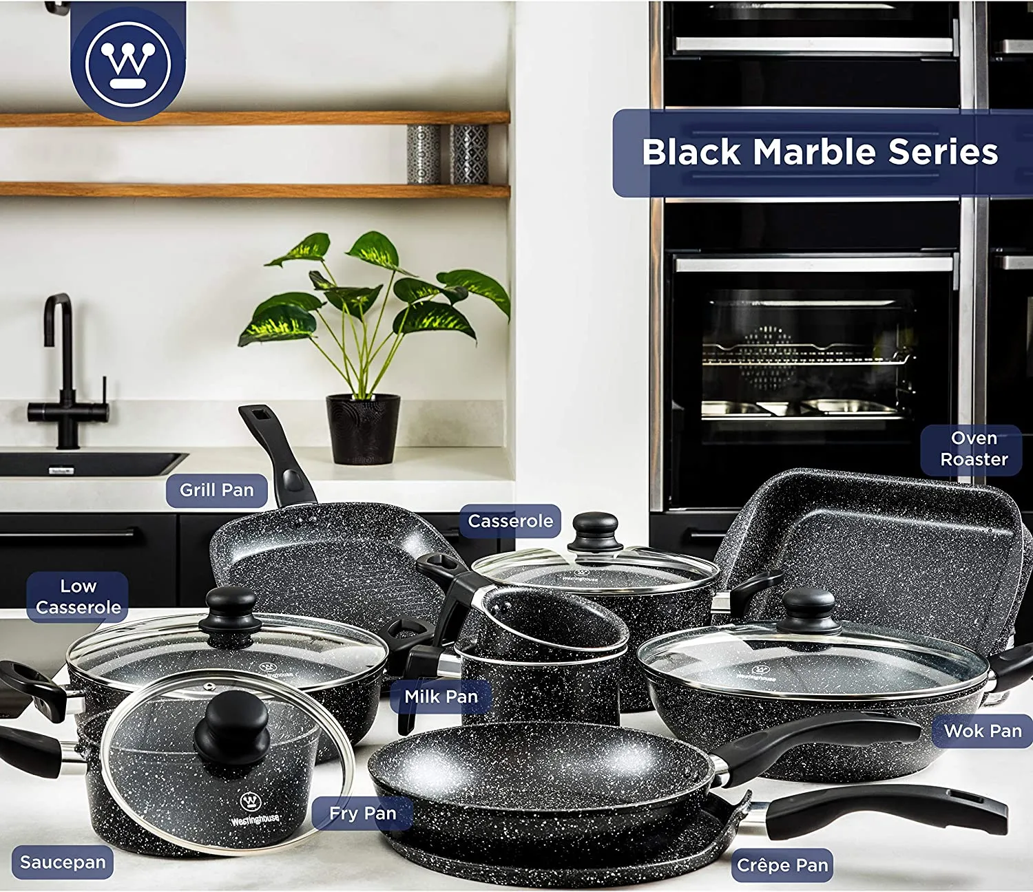 Black marble wok pot (12.5")