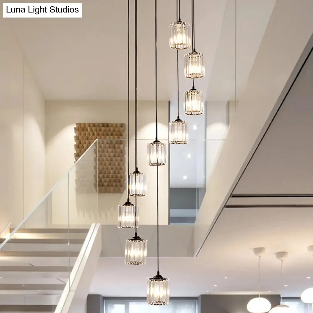 Black Spiral Crystal Pendant Light with Modern Staircase Design - Multi Light Hanging Fixture