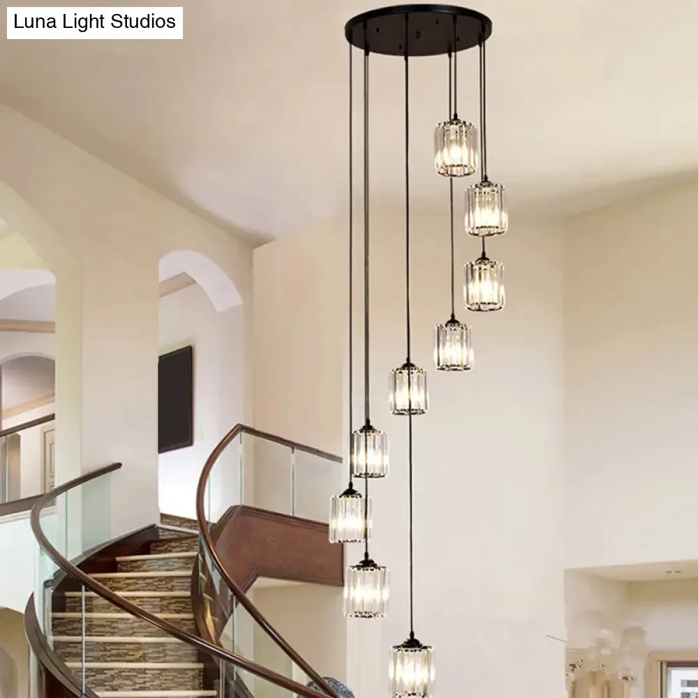 Black Spiral Crystal Pendant Light with Modern Staircase Design - Multi Light Hanging Fixture