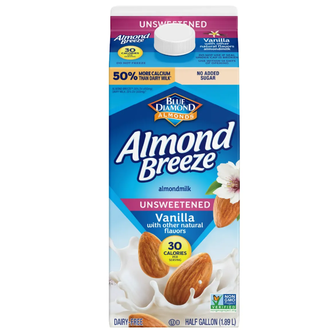 Blue Diamond Almond Breeze Unsweetened Vanilla Almondmilk, Half Gallon