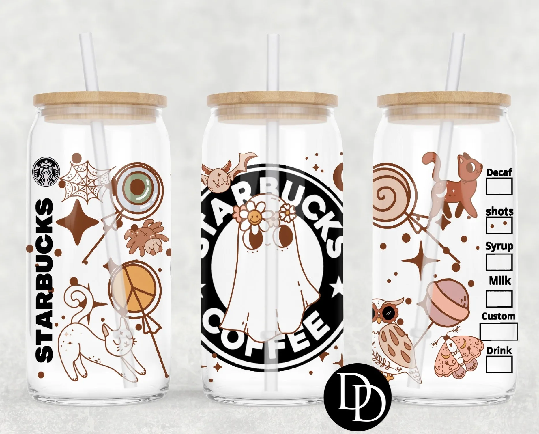 Boho Starbs Ghost Coffee UV DTF Cup Wrap