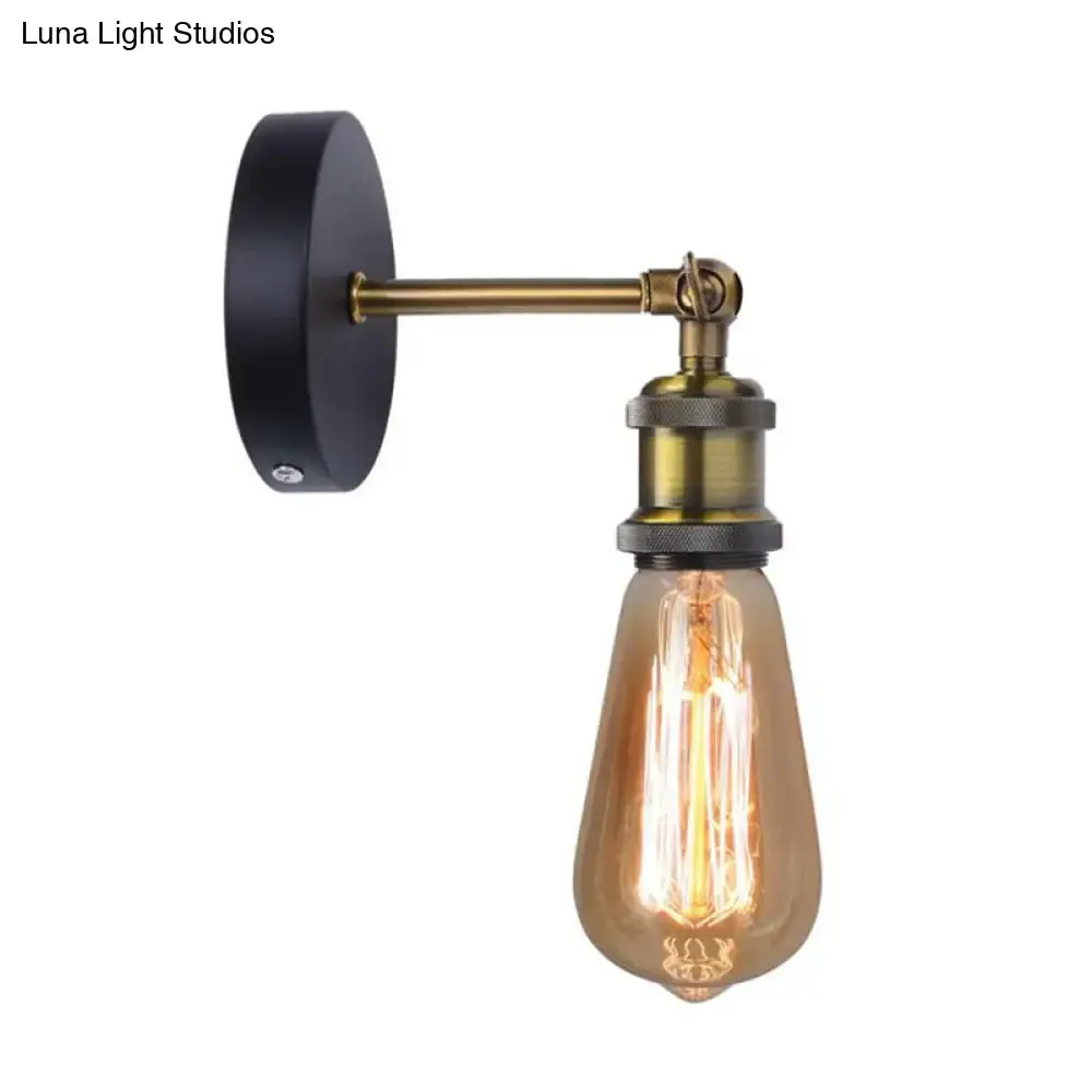 Brass Naked Bulb Wall Lamp - Vintage Industrial Metal Sconce with Swivel for Garage