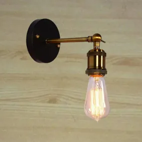 Brass Naked Bulb Wall Lamp - Vintage Industrial Metal Sconce with Swivel for Garage