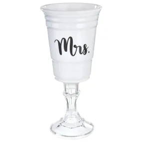 Bridal Shower White "Mrs." Plastic Cup With Stand, Luxurious Shower Collection, 15 oz, 1 Count