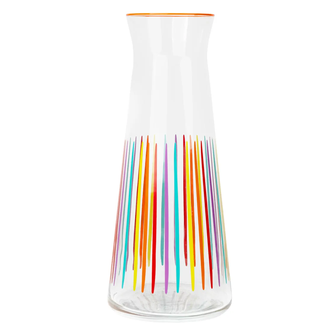 Bright Striped Multi-Coloured Glass Carafe - 25cm