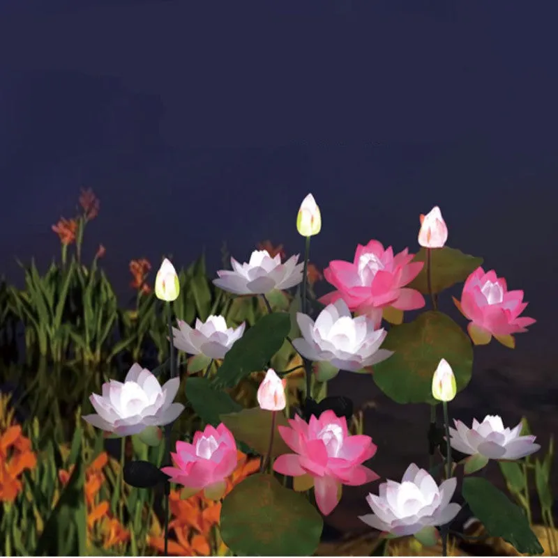 Bulk Artificial Lotus Water Lily Solar Energy LED Inserted Lamp for Outdoors Wholesale