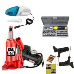 Car Special Combo - Hydraulic Jack   Vacuum Cleaner   Air Compressor   Toolkit  Tyre repair Kit