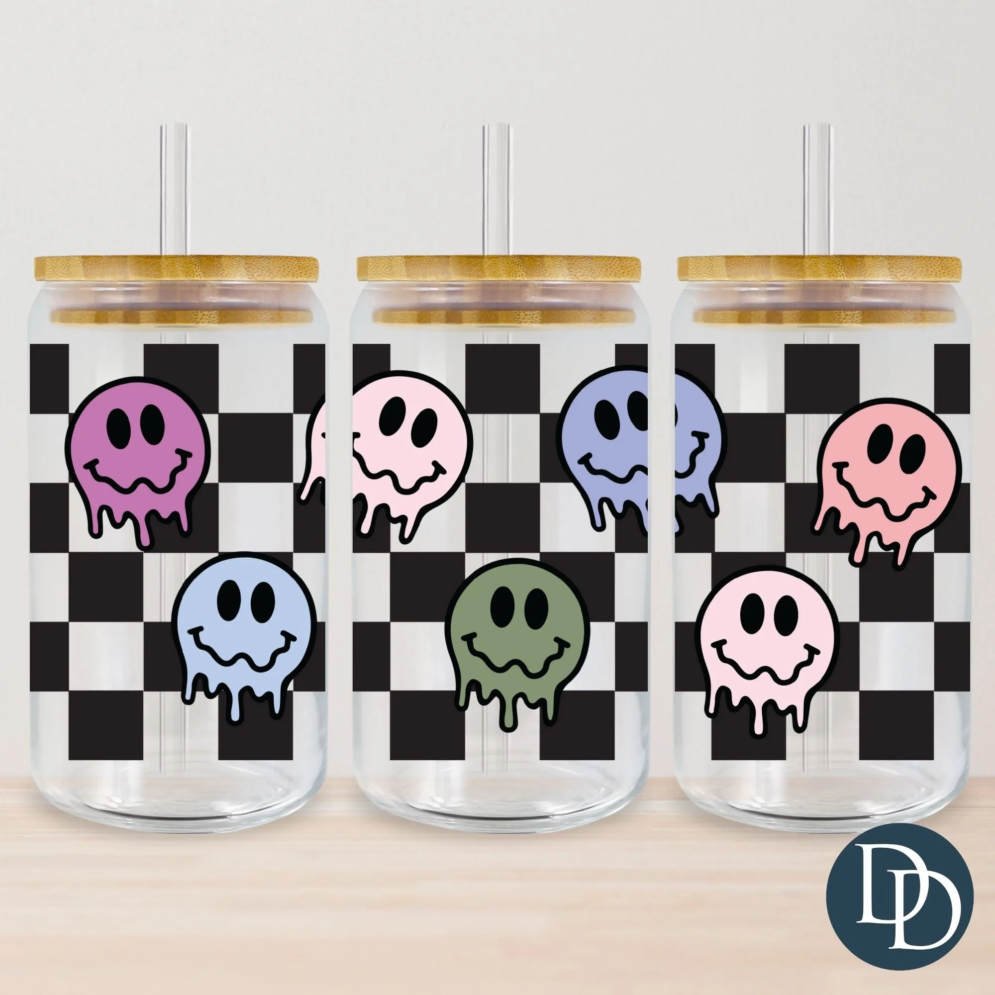 Checkered Drippy Faces UV DTF Cup Wrap