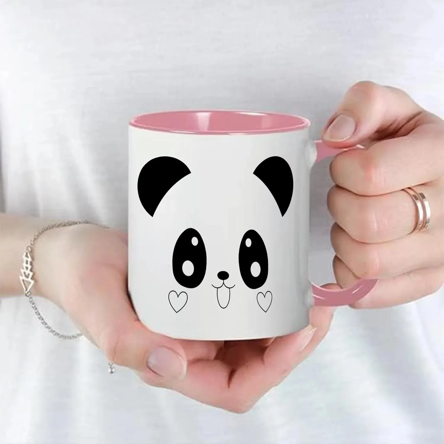 Cute Panda Face White Coffee Mug Inside Pink Gift for Panda Lover