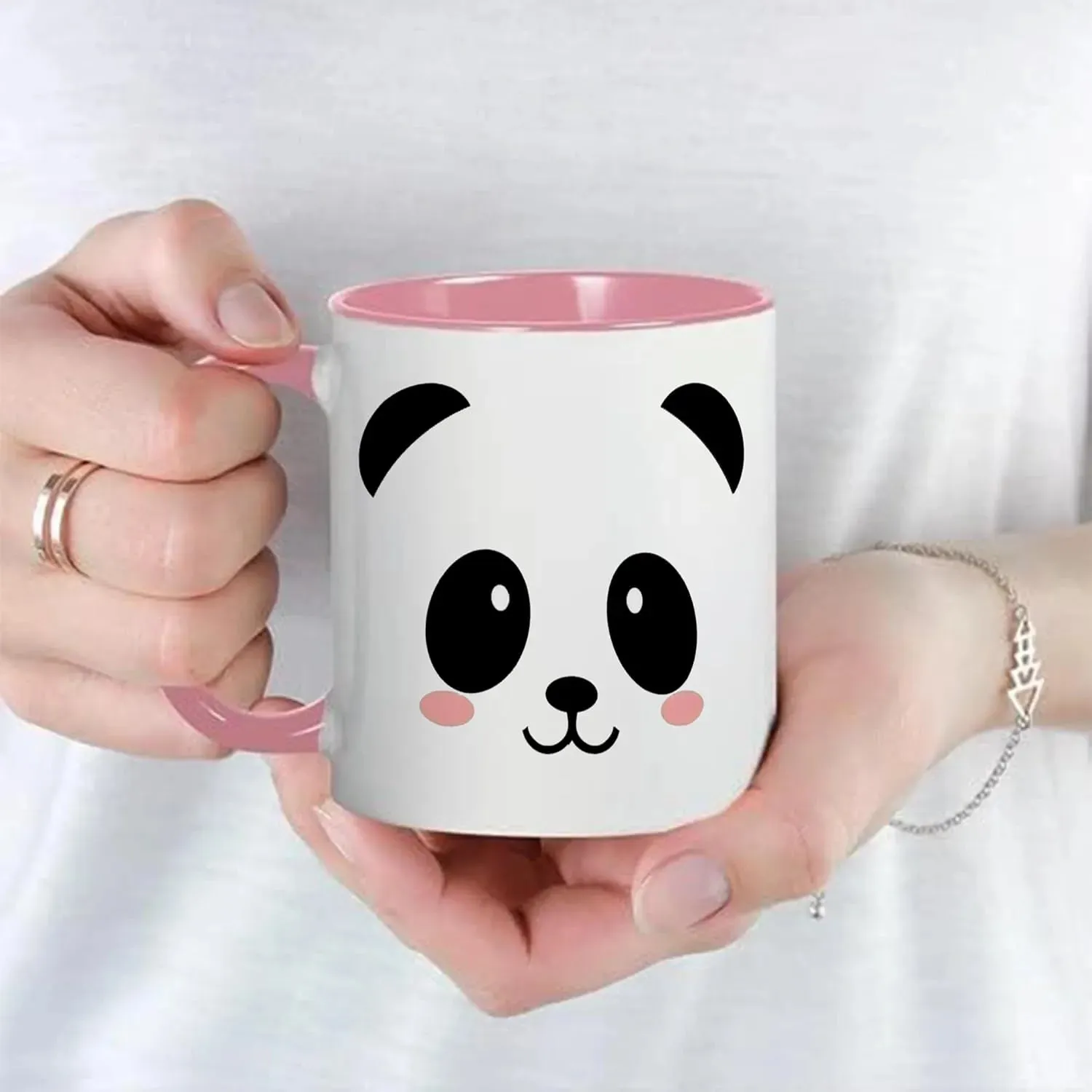 Cute Panda Face White Coffee Mug Inside Pink Gift for Panda Lover