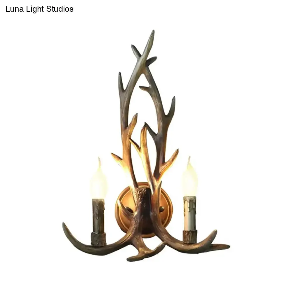 Deer Horn Resin Open Bulb Wall Lamp - 1 Light Lodge Country Sconce Light for Kitchen