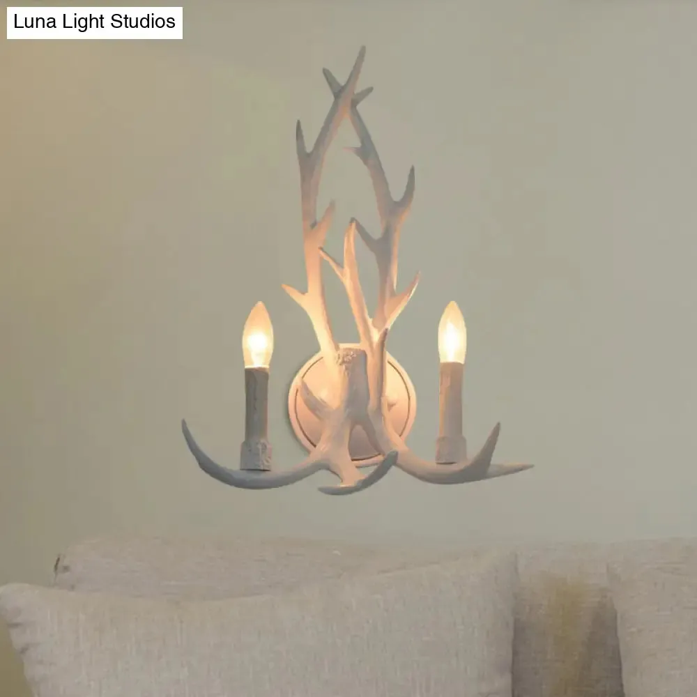 Deer Horn Resin Open Bulb Wall Lamp - 1 Light Lodge Country Sconce Light for Kitchen