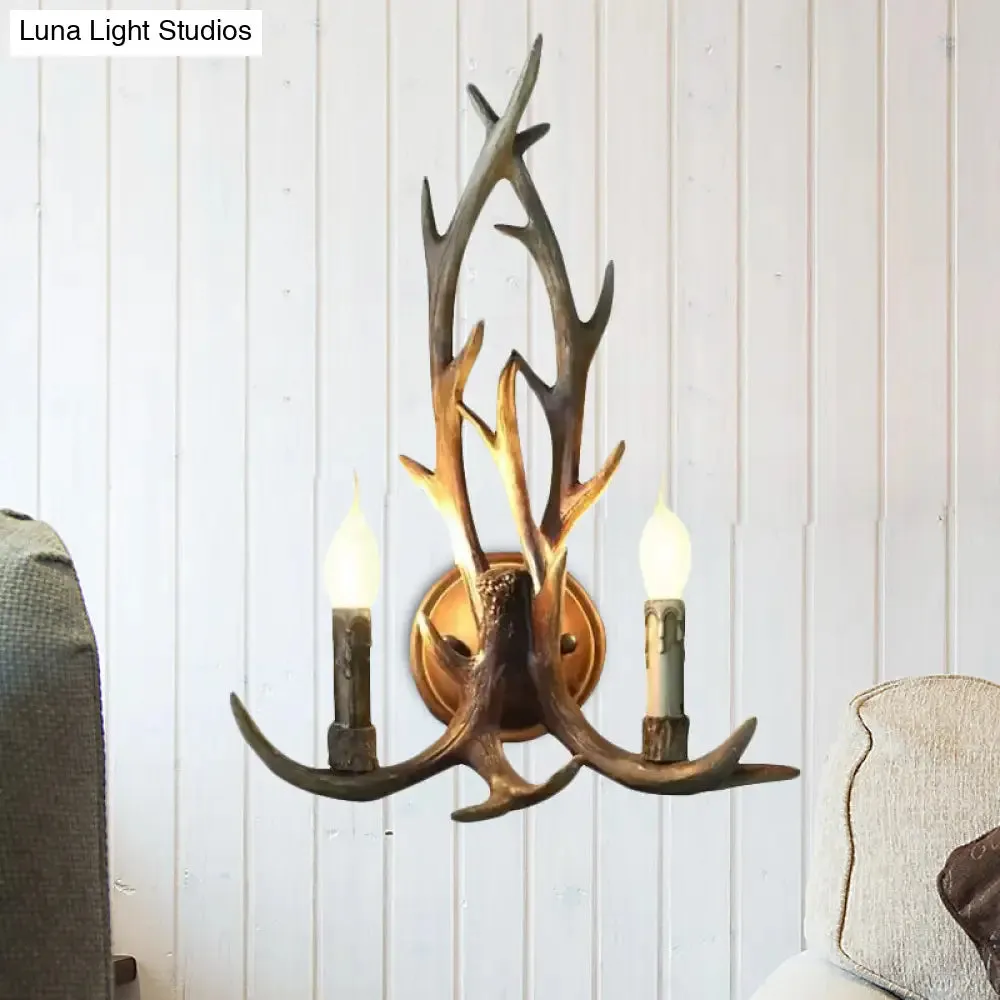 Deer Horn Resin Open Bulb Wall Lamp - 1 Light Lodge Country Sconce Light for Kitchen