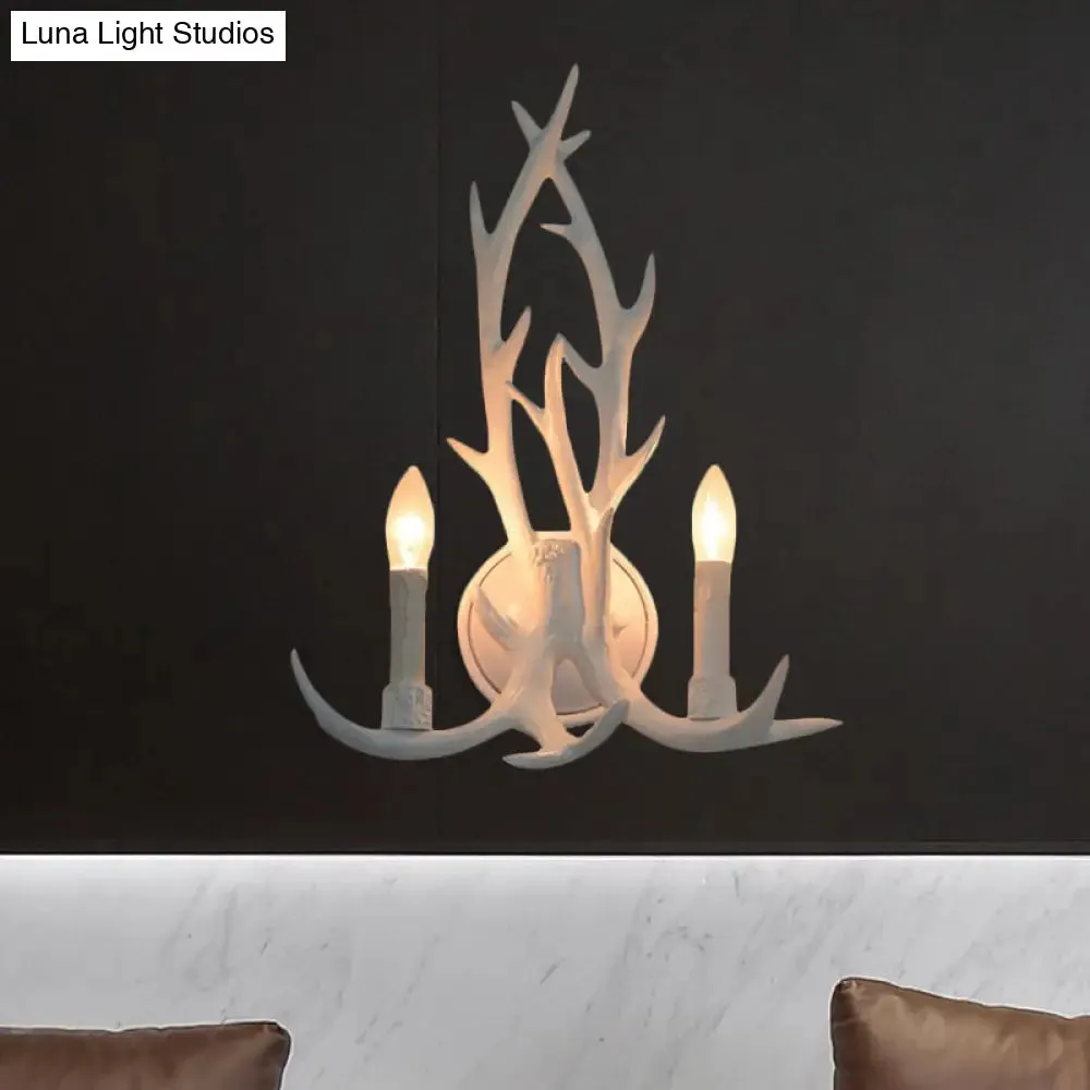 Deer Horn Resin Open Bulb Wall Lamp - 1 Light Lodge Country Sconce Light for Kitchen