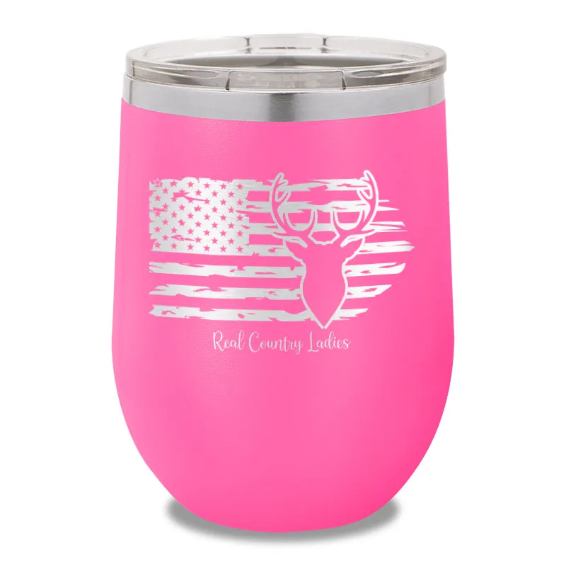 Deer USA Flag 12oz Stemless Wine Cup