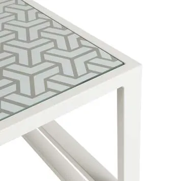 Del Mar Garden Side Table White with Patterned Top