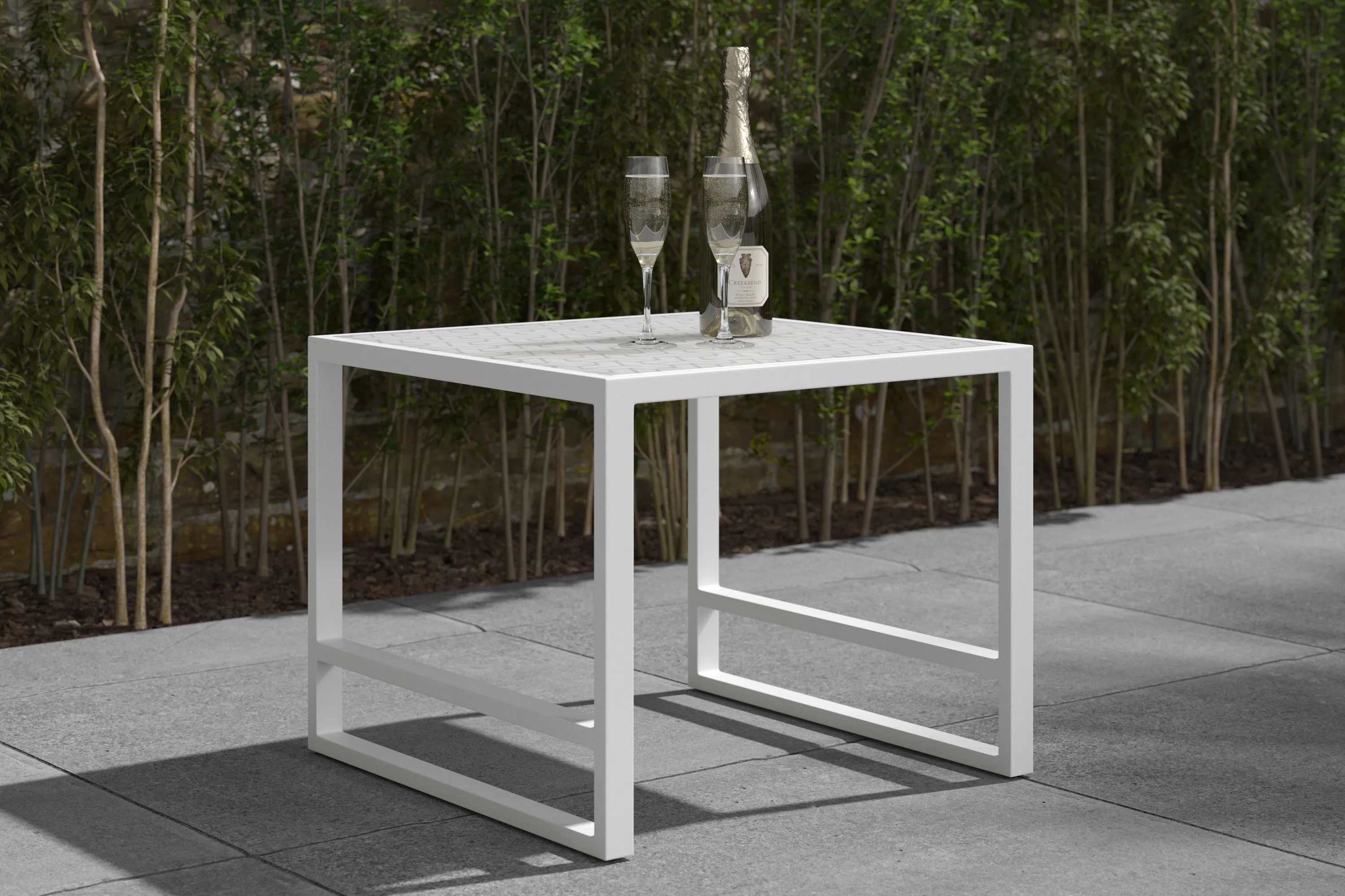 Del Mar Garden Side Table White with Patterned Top