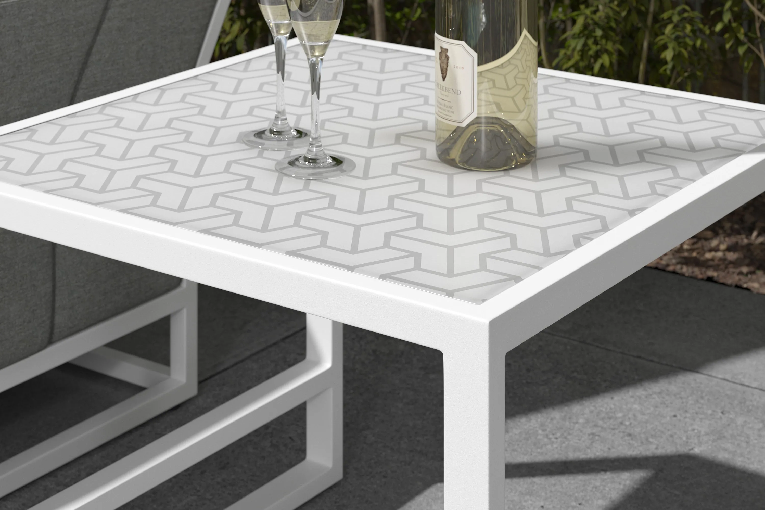 Del Mar Garden Side Table White with Patterned Top