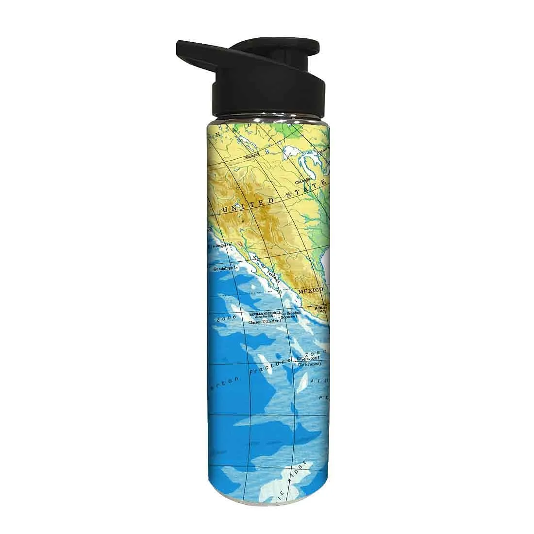 Designer Stainless Steel Running Water Bottle - World Map