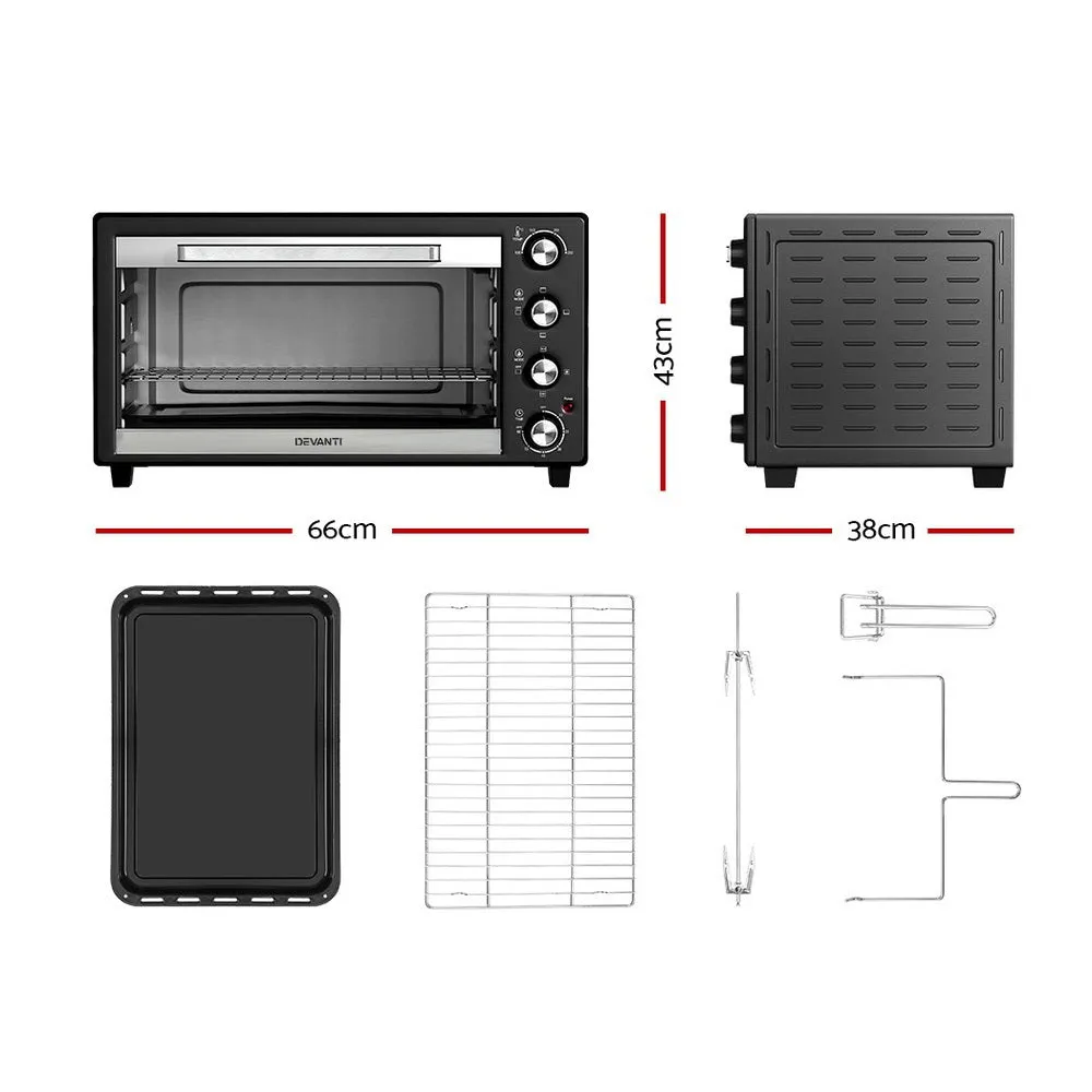 Devanti Electric Convection Oven Bake Benchtop Rotisserie Grill 60L