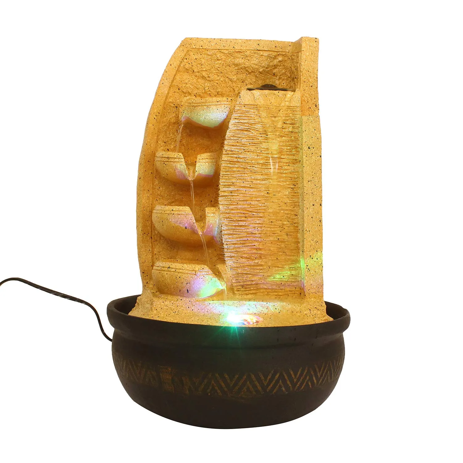 eCraftIndia Light Brown Designer 4 Step Stone Finish Polyresin Water Fountain with Led Lights 16.5 X 10.5 Inch