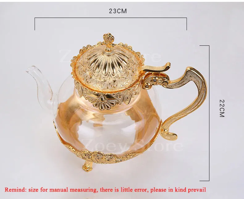 European Exquisite Glass Cups with Gold Saucer ,Spoons and Coffee Pot For Tea or Coffee and Tea